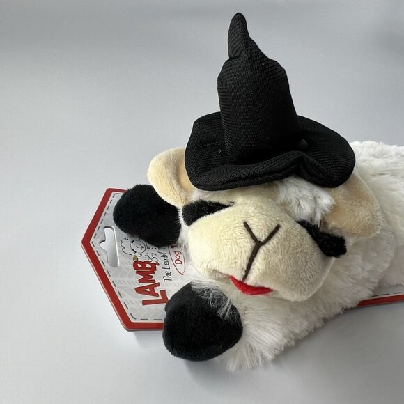 Multipet Lamb Chop Plush Halloween Dog Toy Black Witch Hat 8" Spooky Squeak Toy - Picture 1 of 5